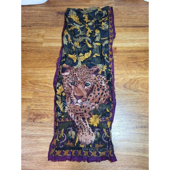 adrienne vittadini cheetah scarf Floral Silk Purple Trim - Picture 1 of 4
